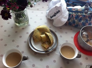 Baker break - hot wild garlic naam from the fire dunked in chai tea