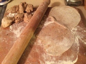 Dough divided and rolled thinly